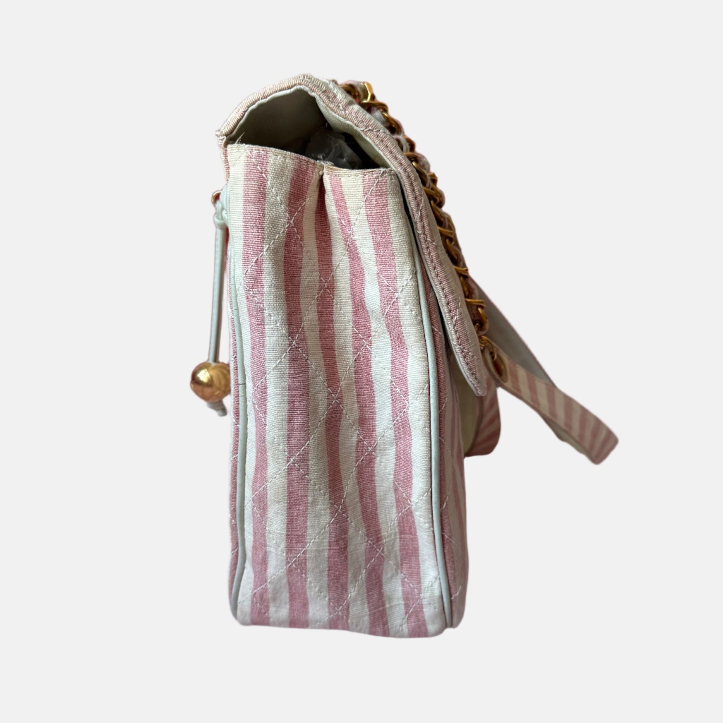 Chanel XXL Maxi Pink Striped Travel Flap Bag Canvas Gold Hardware