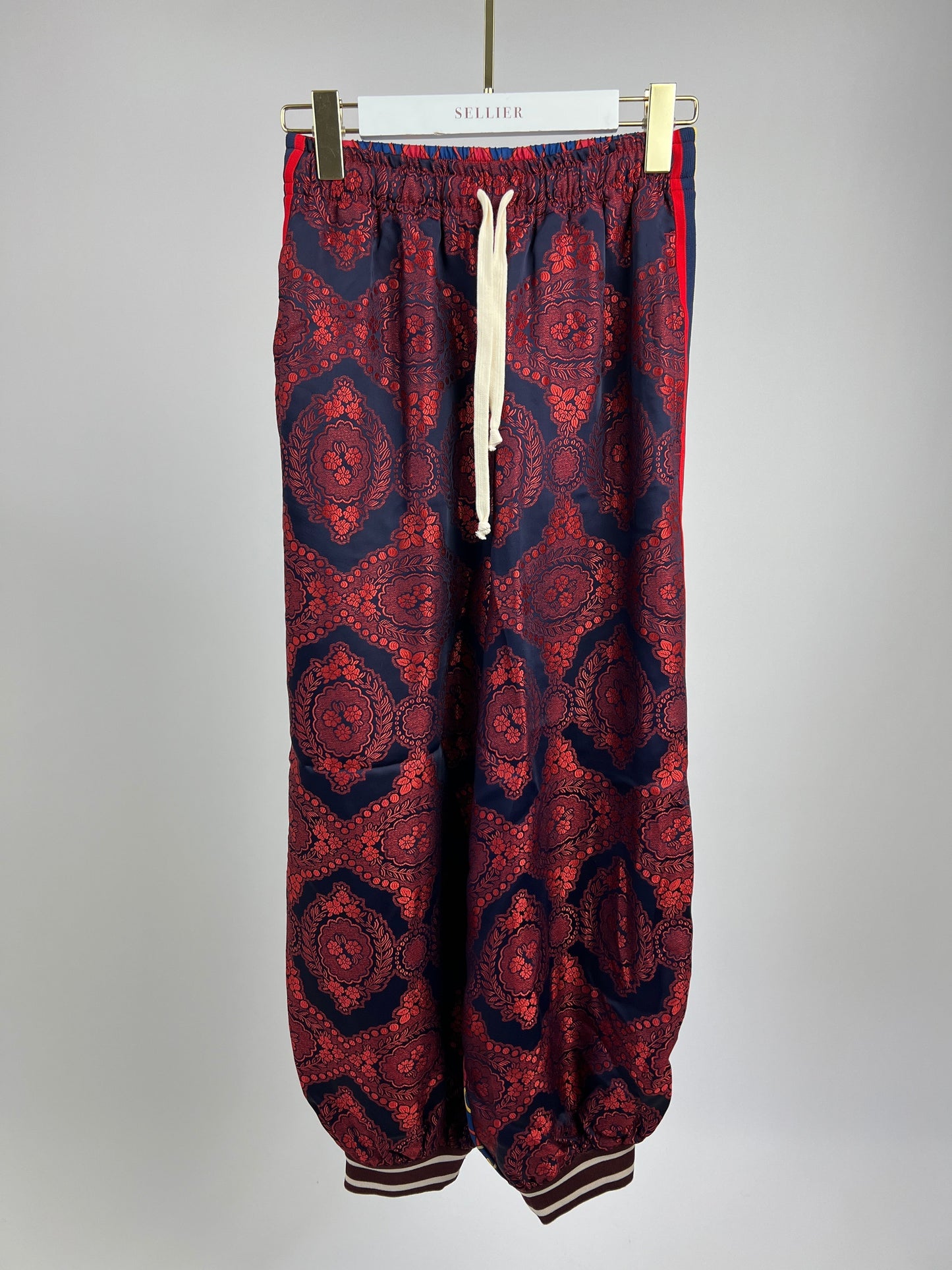 Gucci Red and Blue Silk GG & Floral Jacquard Tro rs Size XXS (UK 4)