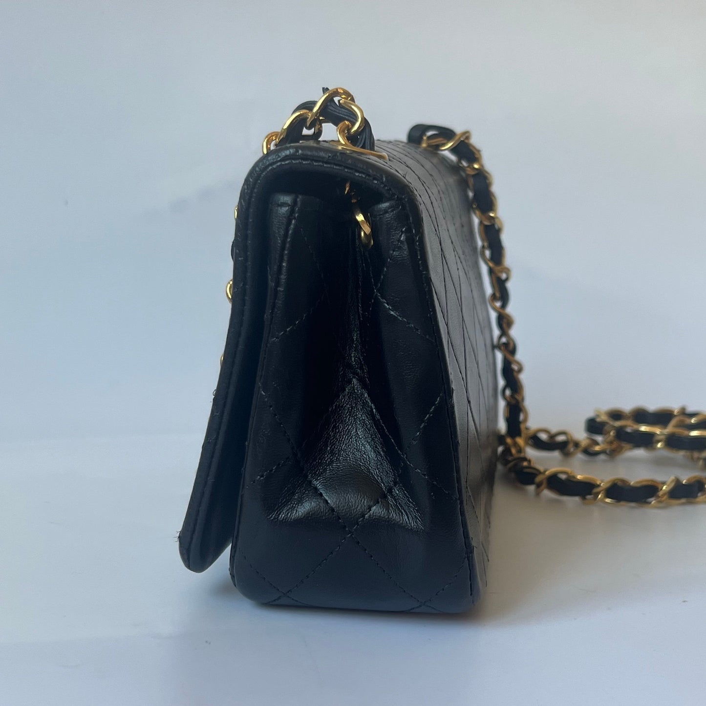 Chanel Classic Flap Mini 1989-1991 Black Lambskin Leather with 24k Gold Hardware