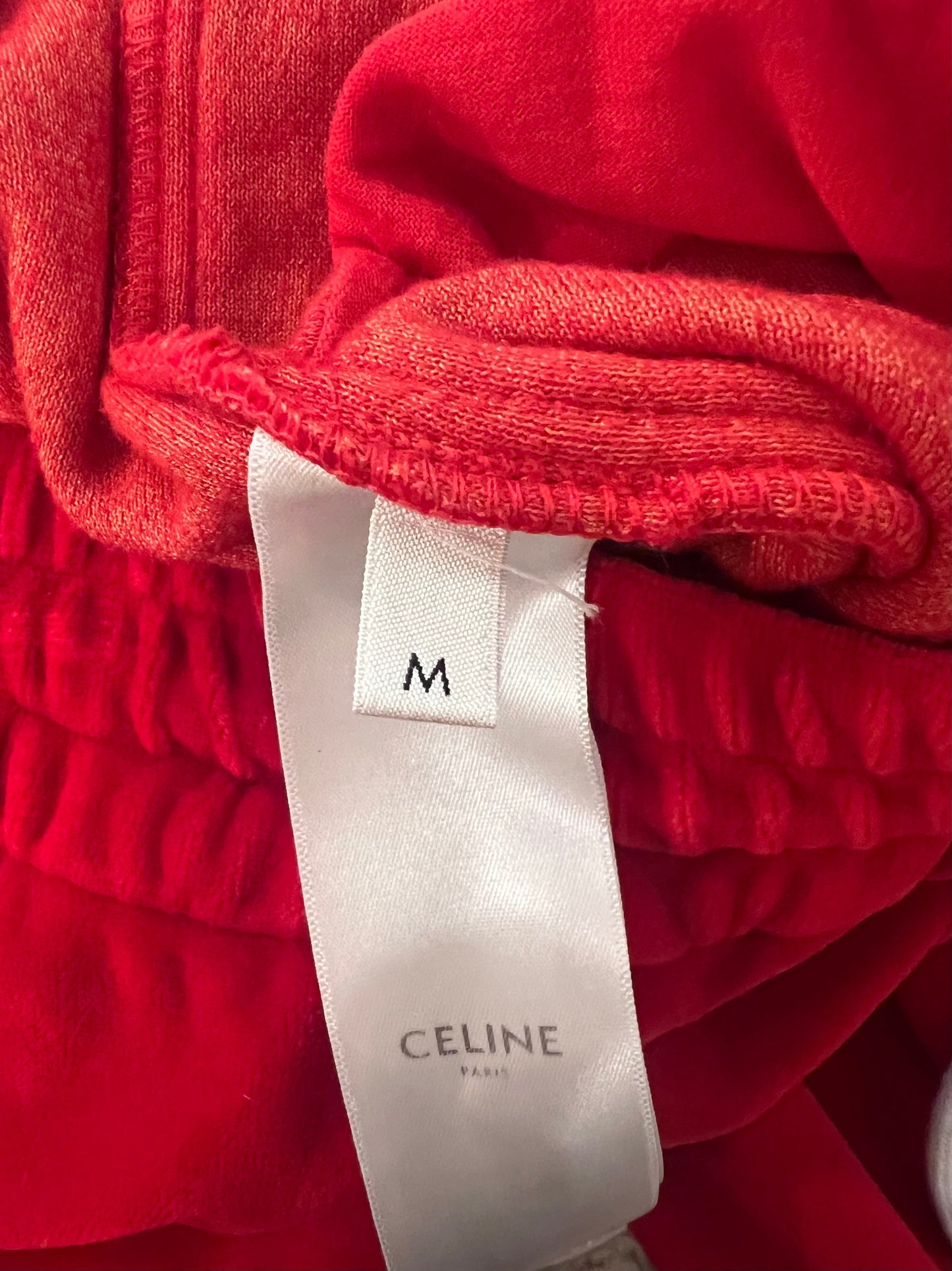 Celine Red Velours Tracksuit Tro rs with White Details and Elasticated Waist with Embroidered Logo Detail Size M (UK 10)
