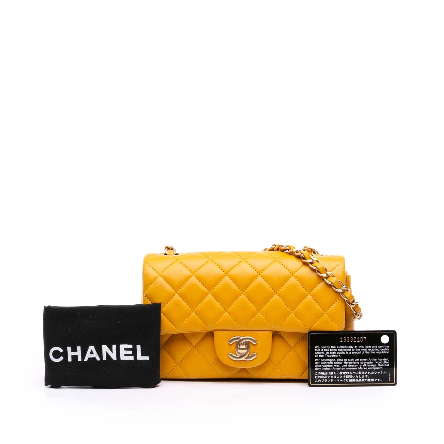 Yellow Chanel Mini Rectangular Classic Lambskin Single Flap Crossbody Bag