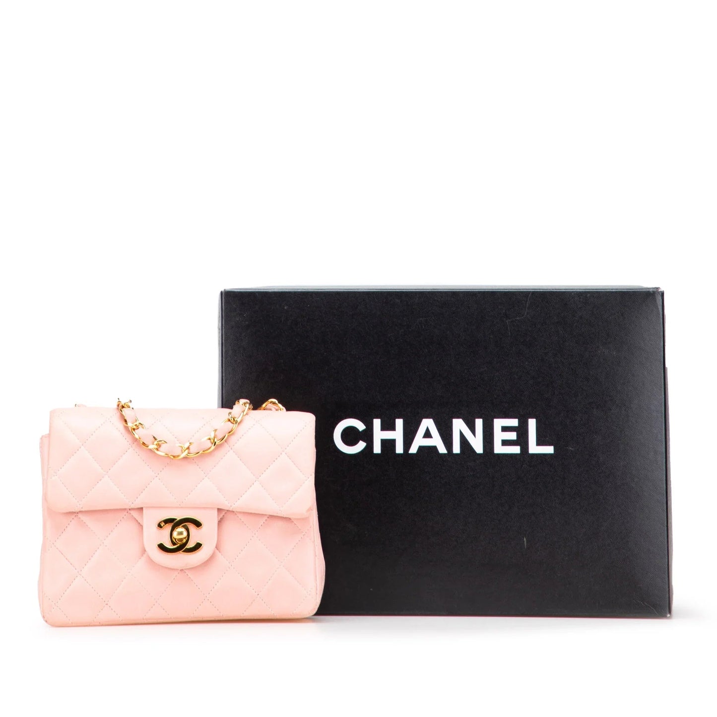 Pink Chanel Mini Square Classic Lambskin Single Flap Crossbody Bag