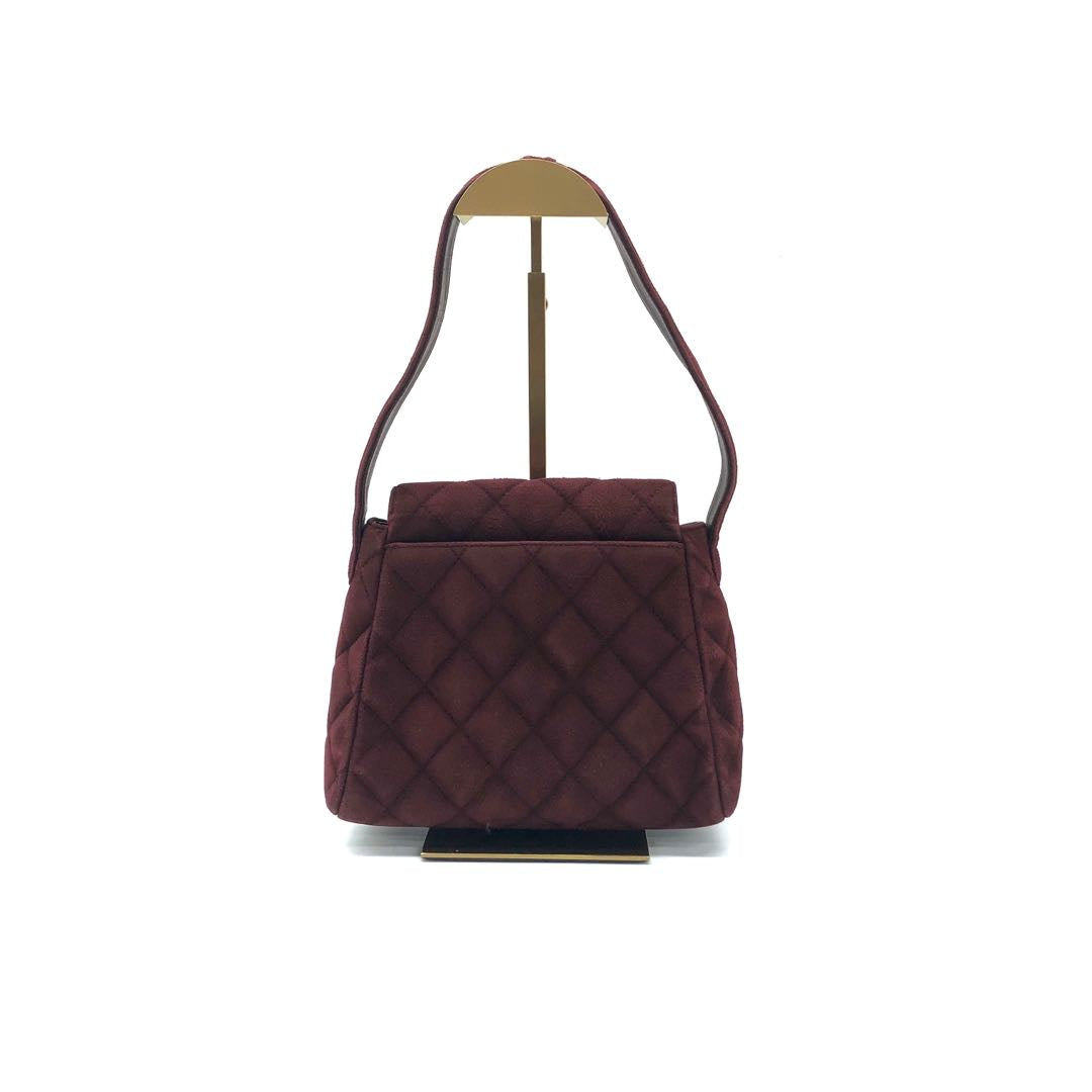 Chanel Kelly Mini Burgundy Suede Leather Top Handle Bag