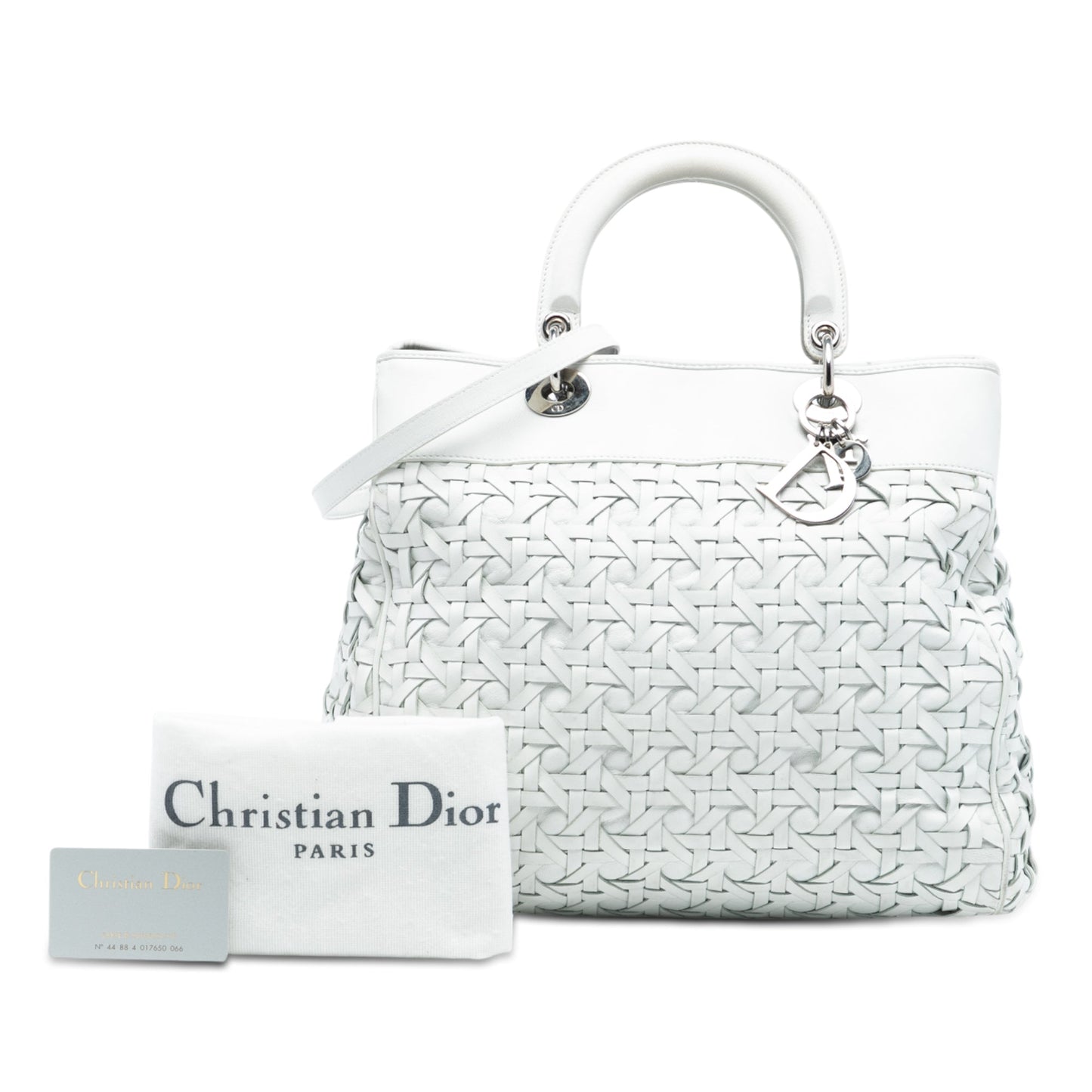 White Dior Woven Lambskin Lady Dior Avenue Tote Satchel