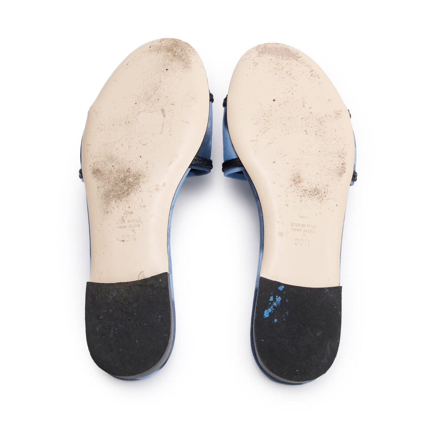 Fendi Blue Signature Logo Canvas Fendi Roma Slides, Size 38.5