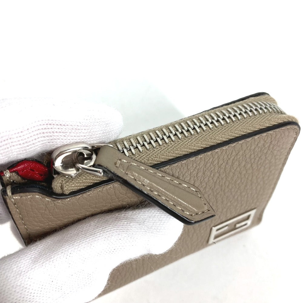 FENDI Coin case 7M0330 leather Beige type Fragment case Wallet logo mens