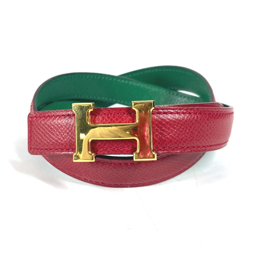 HERMES belt leather Red x green By color H belt Women 60 d