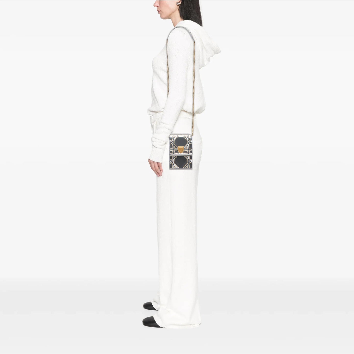 Silver Dior Metallic Studded Calfskin Vertical Diorama Crossbody Bag