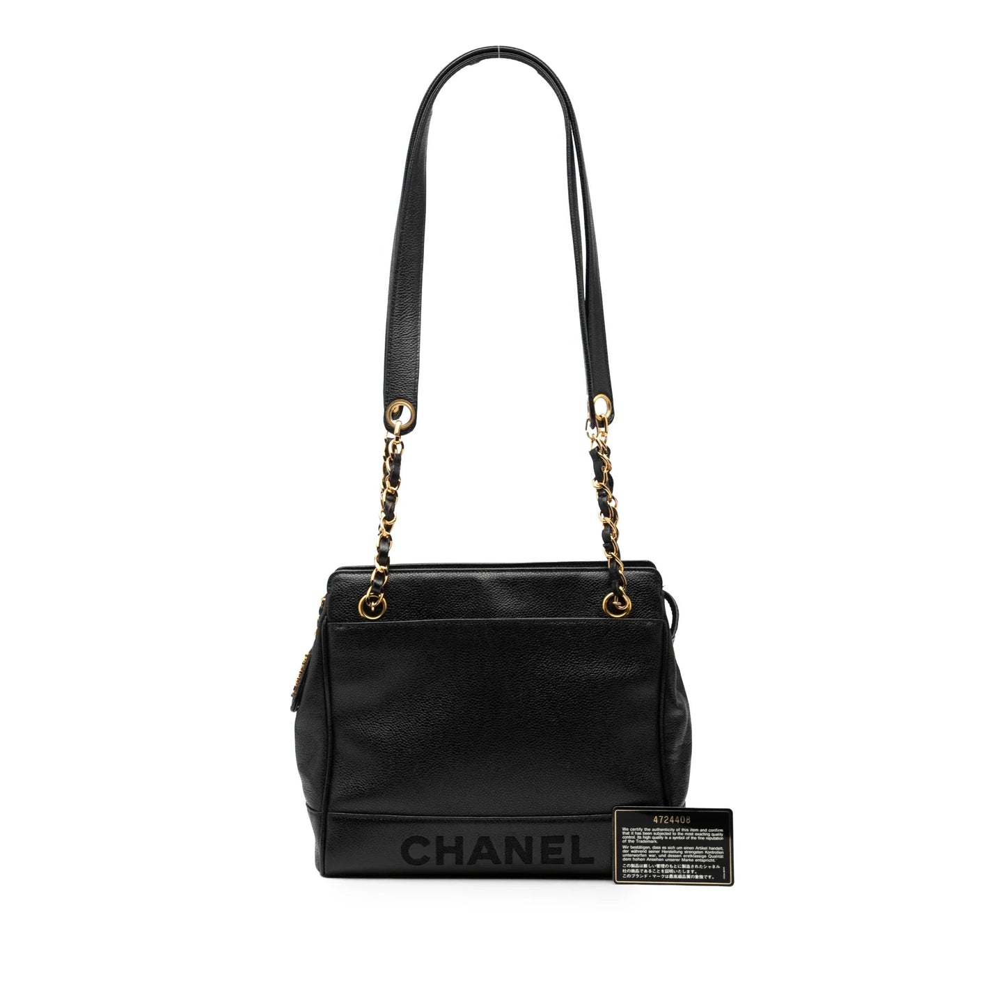 Black Chanel Caviar Logo Chain Shoulder Bag