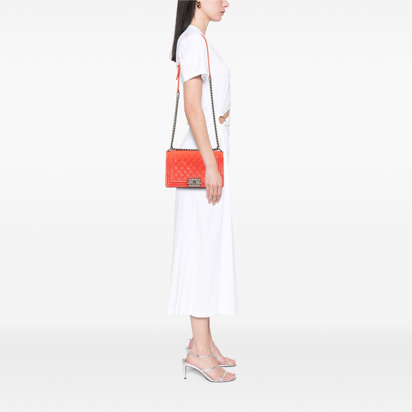 Orange Chanel Old Medium Quilted Velvet Boy Flap Crossbody Bag