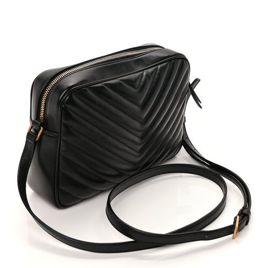 Saint Laurent Calfskin Matelasse Monogram Lou Camera Bag Black