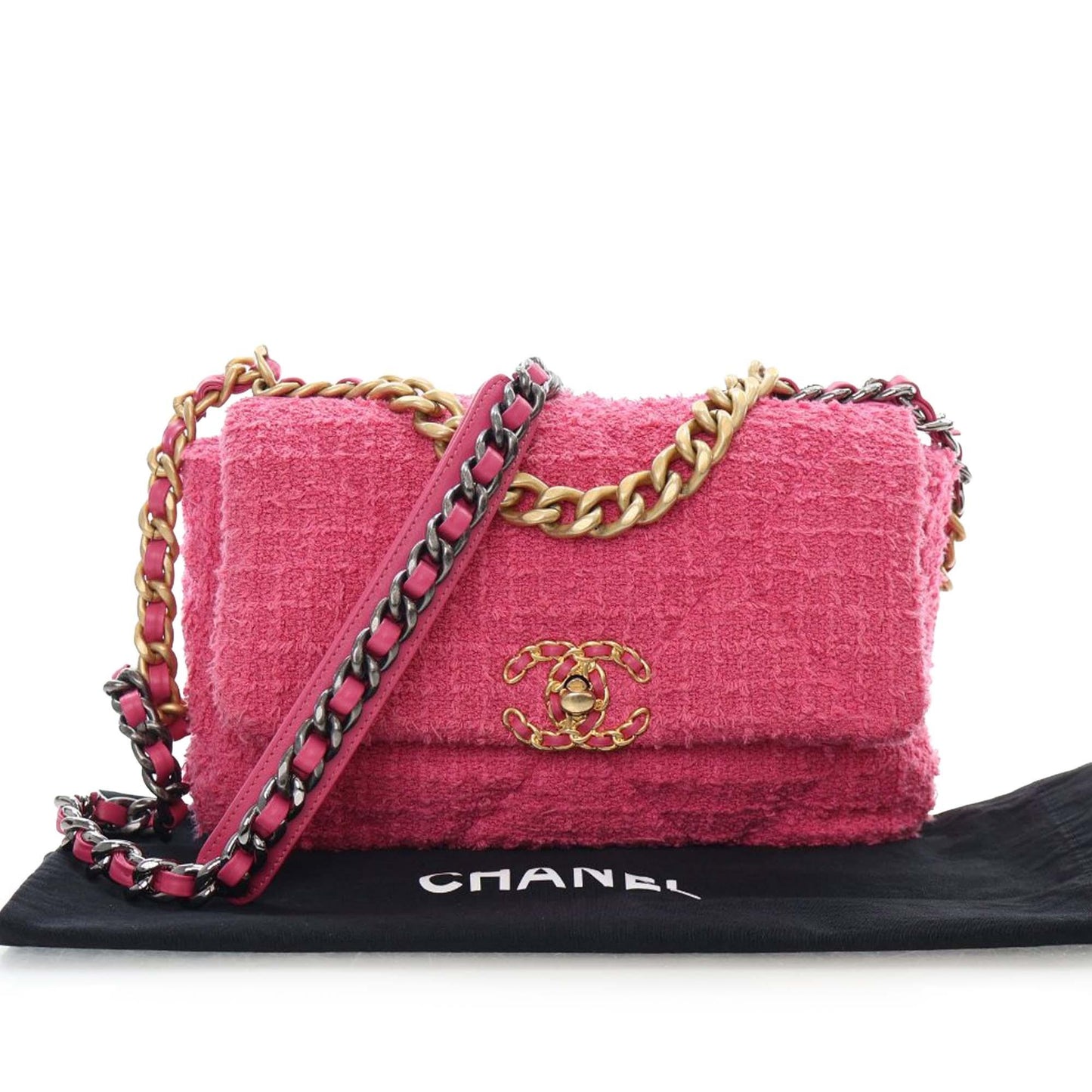 Pink Chanel Medium Tweed 19 Flap Satchel