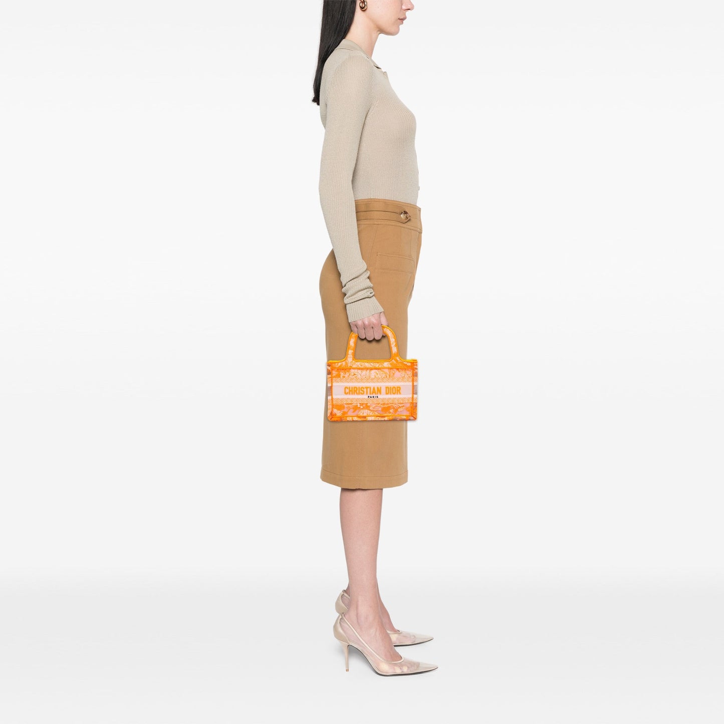 Orange Dior Mini Canvas Embroidered Dioriviera Toile De Jouy Book Tote Handbag