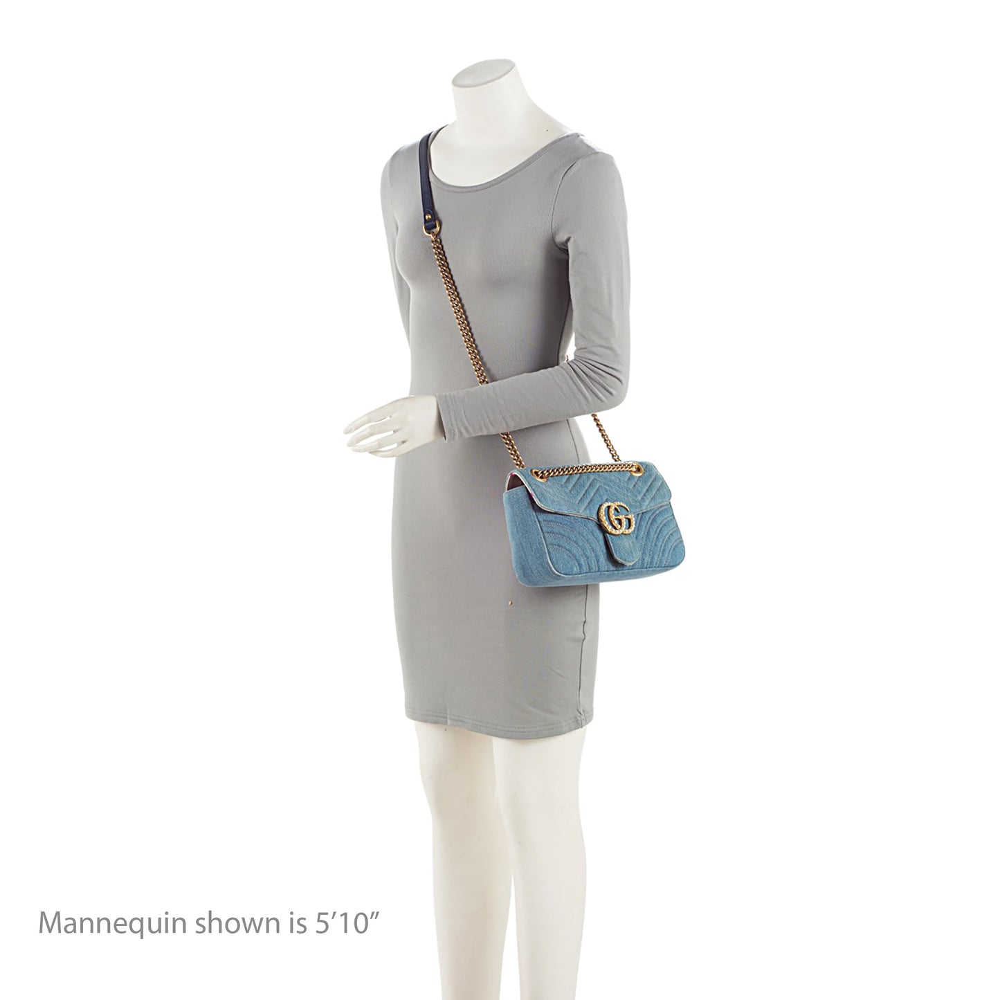Gucci Denim Matelasse Pearl GG Marmont Small Flap Bag (SHF-JQgdk7)