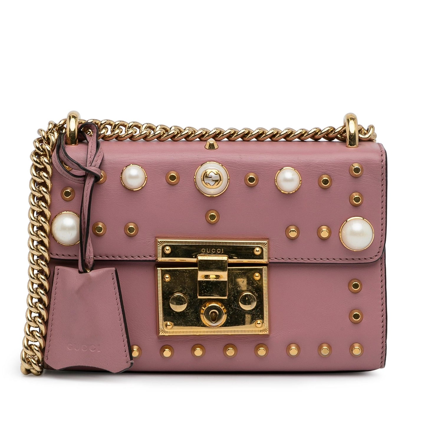 Gucci Small Pearl Studded Padlock Crossbody (SHG-9EXoma)