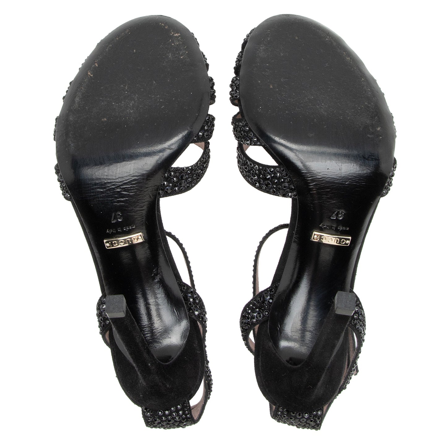Gucci Suede Crystal Hala Ankle Strap Sandals - Size 7 / 37 (SHF-0tLuUU)