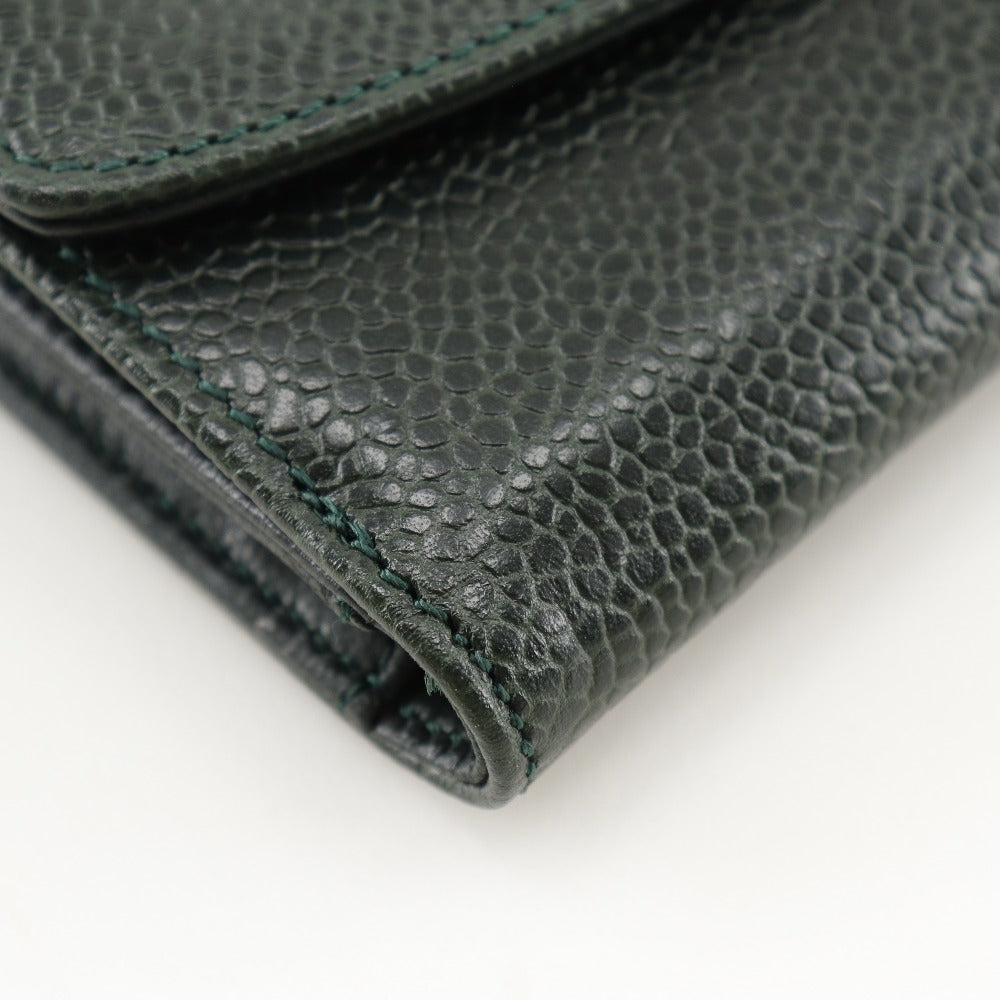 CHANEL Bifold Wallet A13496 Caviar skin Deep green COCO Mark Women d