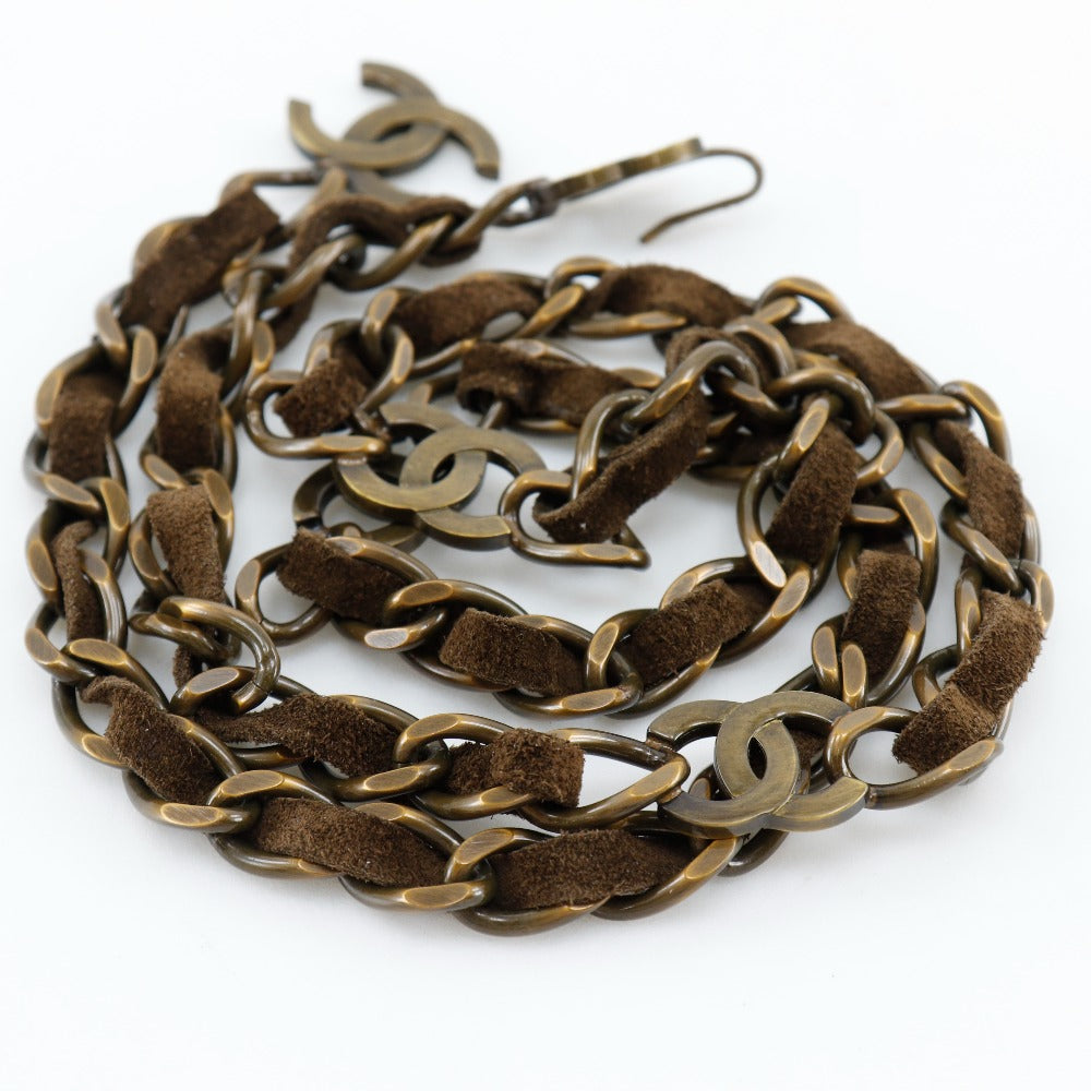 CHANEL belt A07928Y02269 Plated Gold, Suede Brown COCO Mark processing Chain belt Women