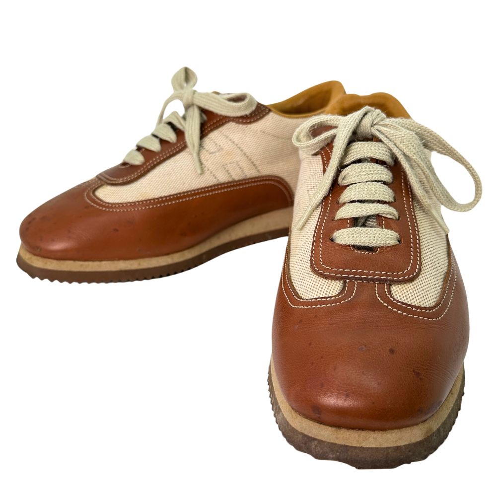 HERMES sneakers Leather, Canvas Brown H logo quick Women 37 d