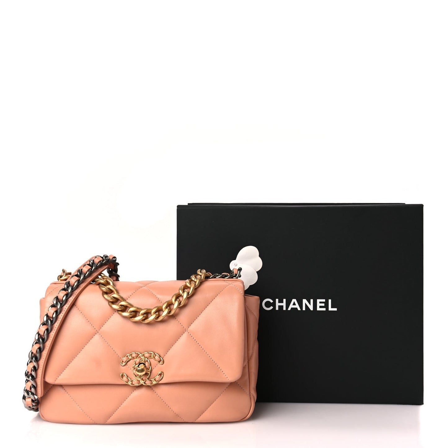 Chanel Lambskin Quilted Medium Chanel 19 Flap Beige