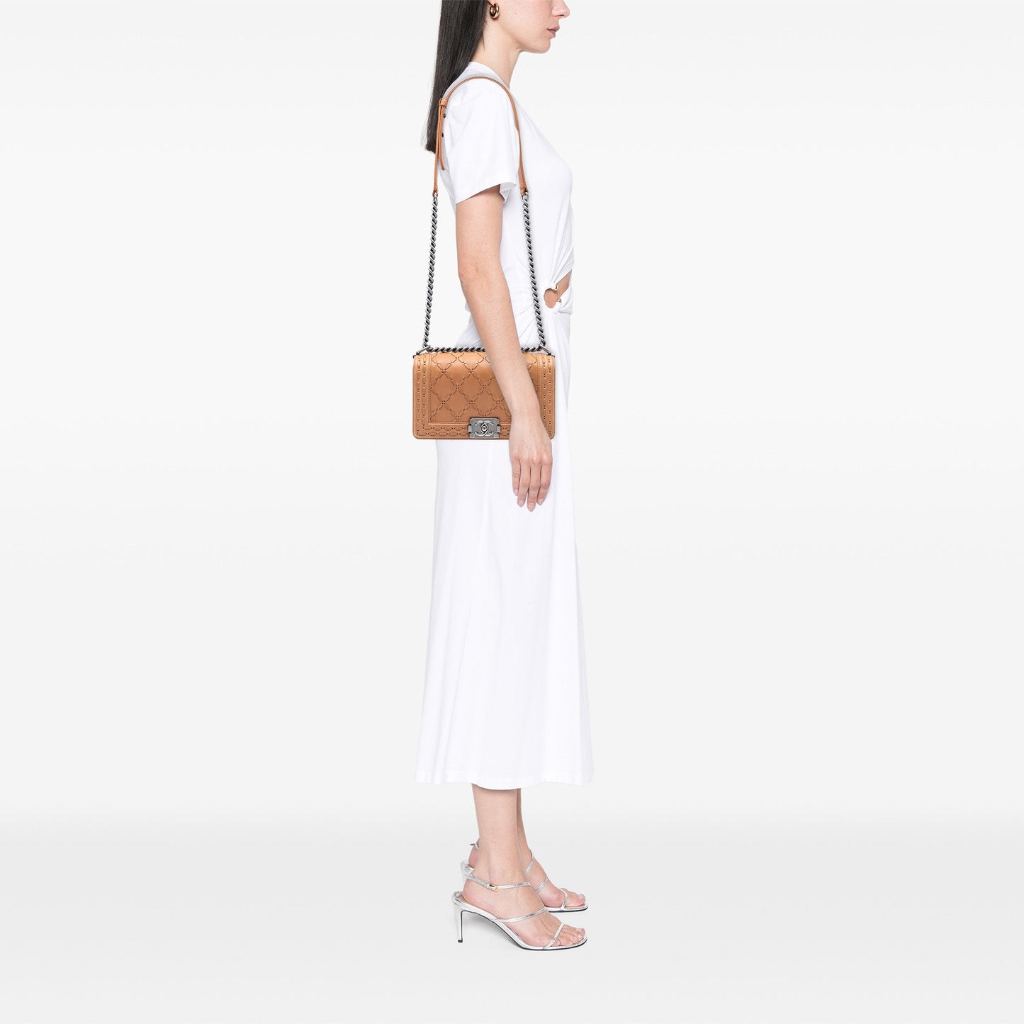 Brown Chanel Medium Caviar Stitched Boy Flap Crossbody Bag