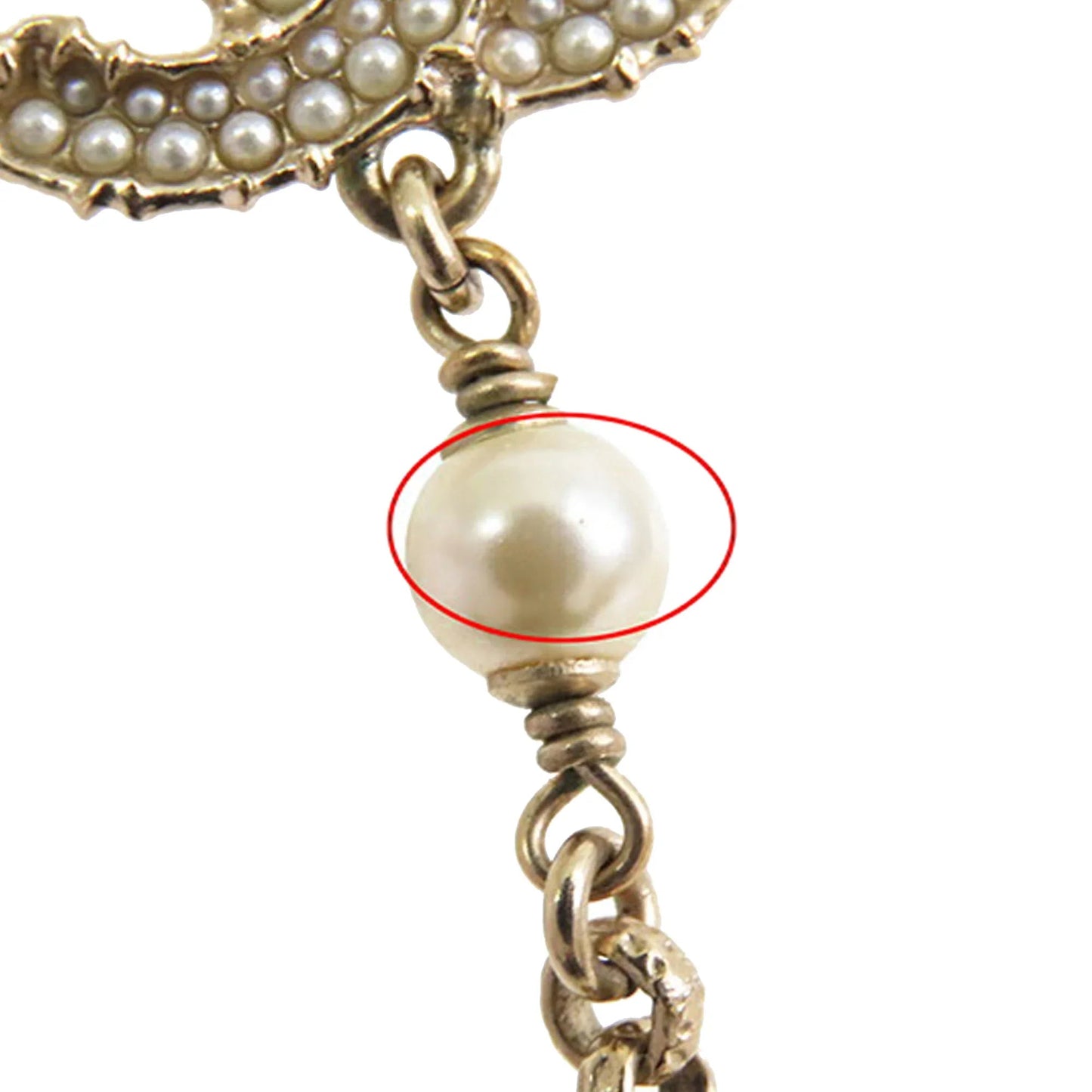Gold Chanel Gold Plated Faux Pearl CC Dangle Bullet Back Earrings