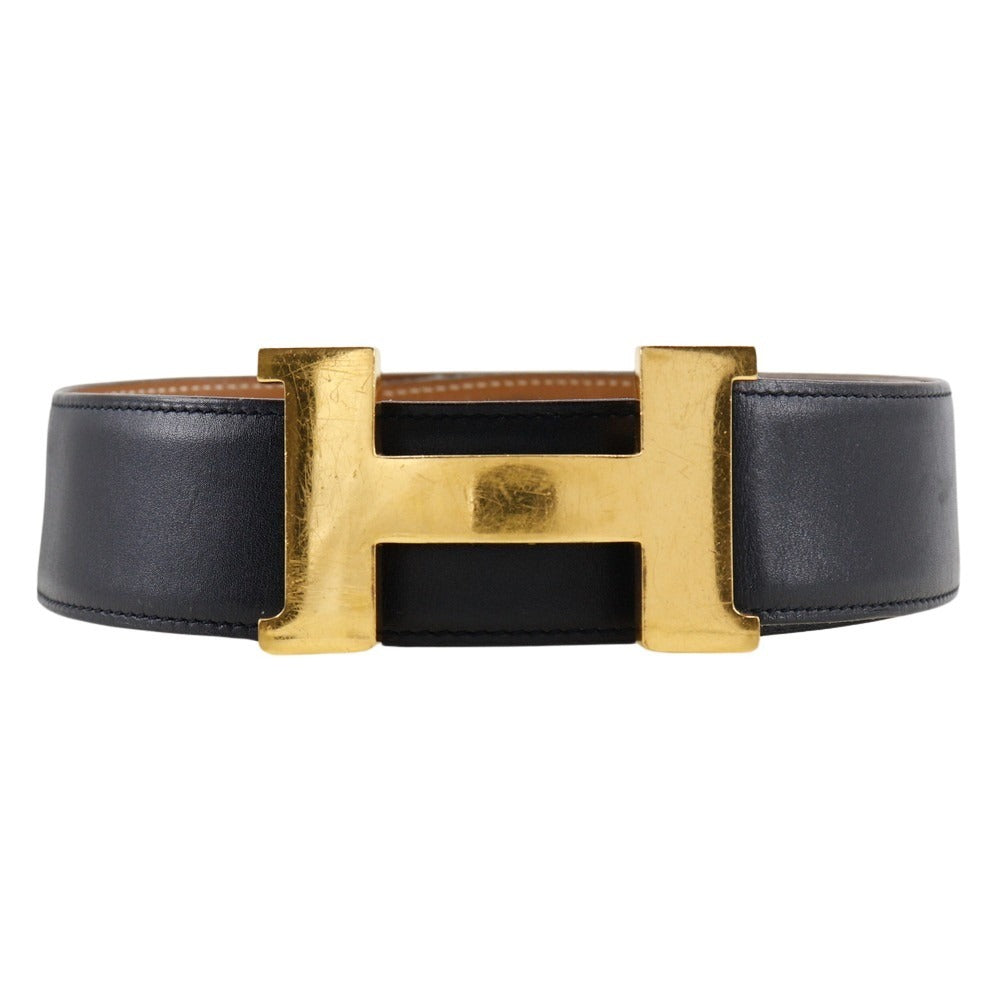 HERMES belt Calfskin black H belt unisex(Unisex) 72 d