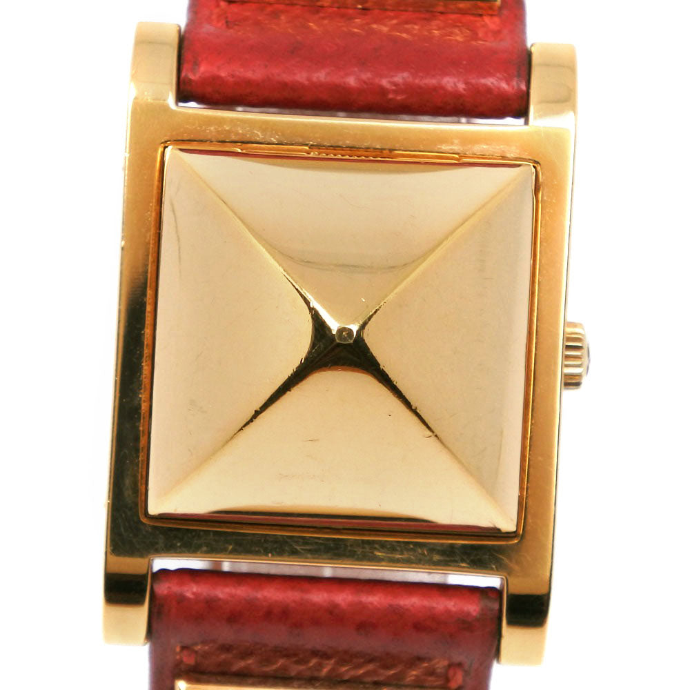 HERMES Watches Quartz Plated Gold , Leather Red Medor White dial Women d
