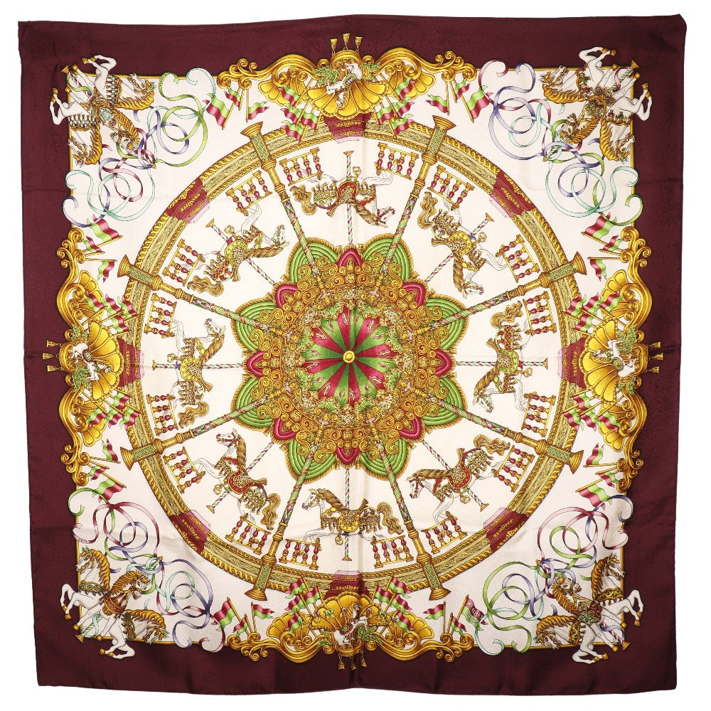 HERMES scarf silk wine-red LUNA PARK am ment park Carre90
