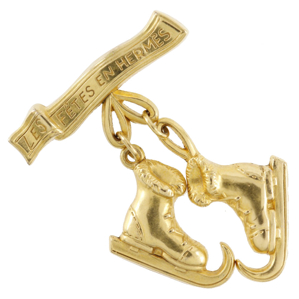 HERMES Brooch Plated Gold gold vintage LES FETES EN HERMES Skate shoes Women d