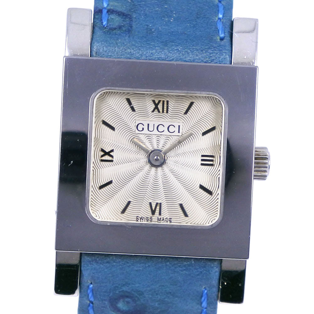 GUCCI Watches Quartz 7900P Stainless Steel , Leather Silver/light blue Silver dial Women d