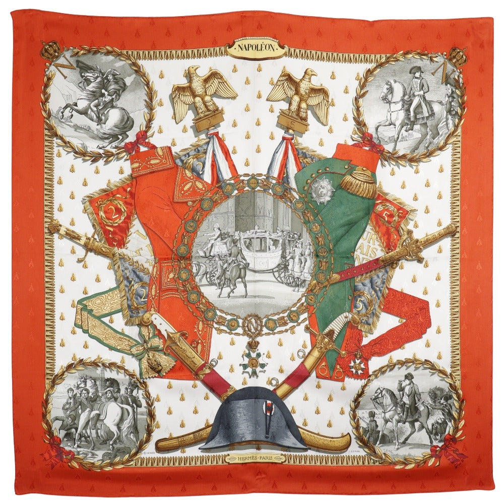 HERMES scarf silk White / orange Napoleon NAPOLEON Carre90 Women d