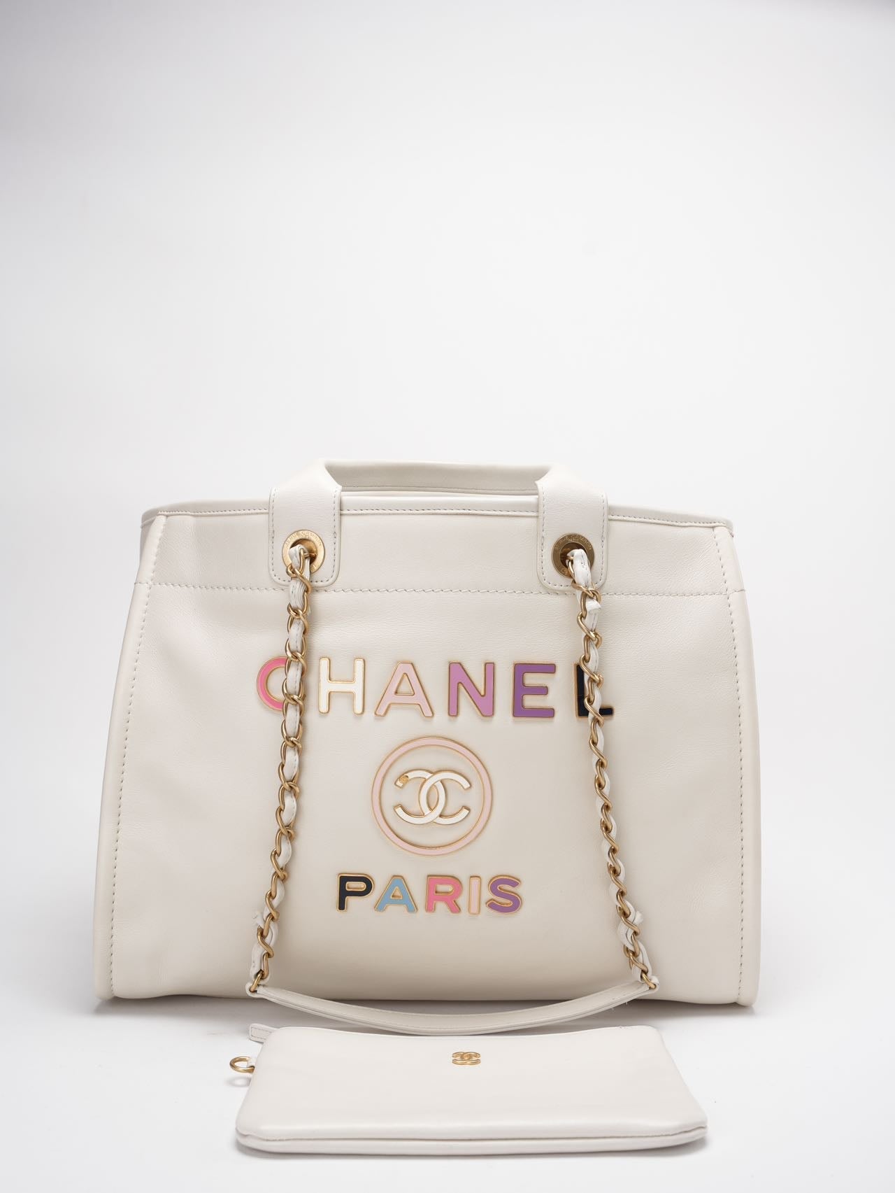 Chanel Deauville Tote Bag With Pouch Enamel White Multicolour (2022 Spring/Summer Limited Edition)