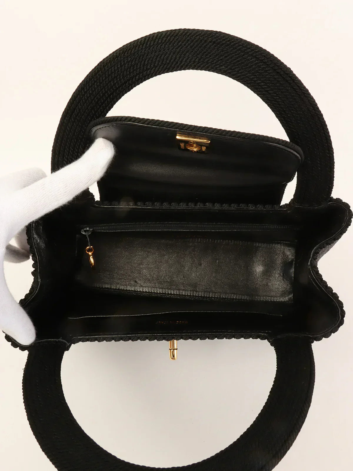 CHANEL Around 1998 Made Cotton Turn-Lock Top Handle Bag Black