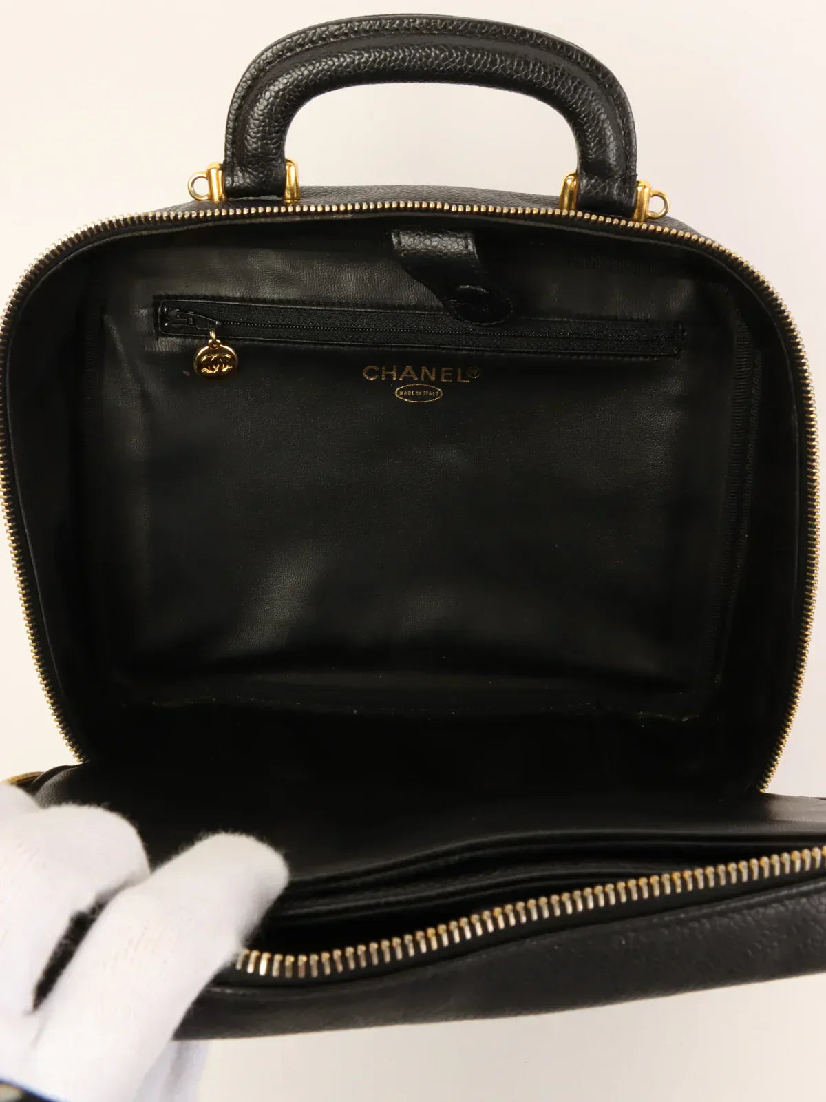 CHANEL Around 1997 Made Caviar Skin Cc Mark Stitch 2Way Vanity Black