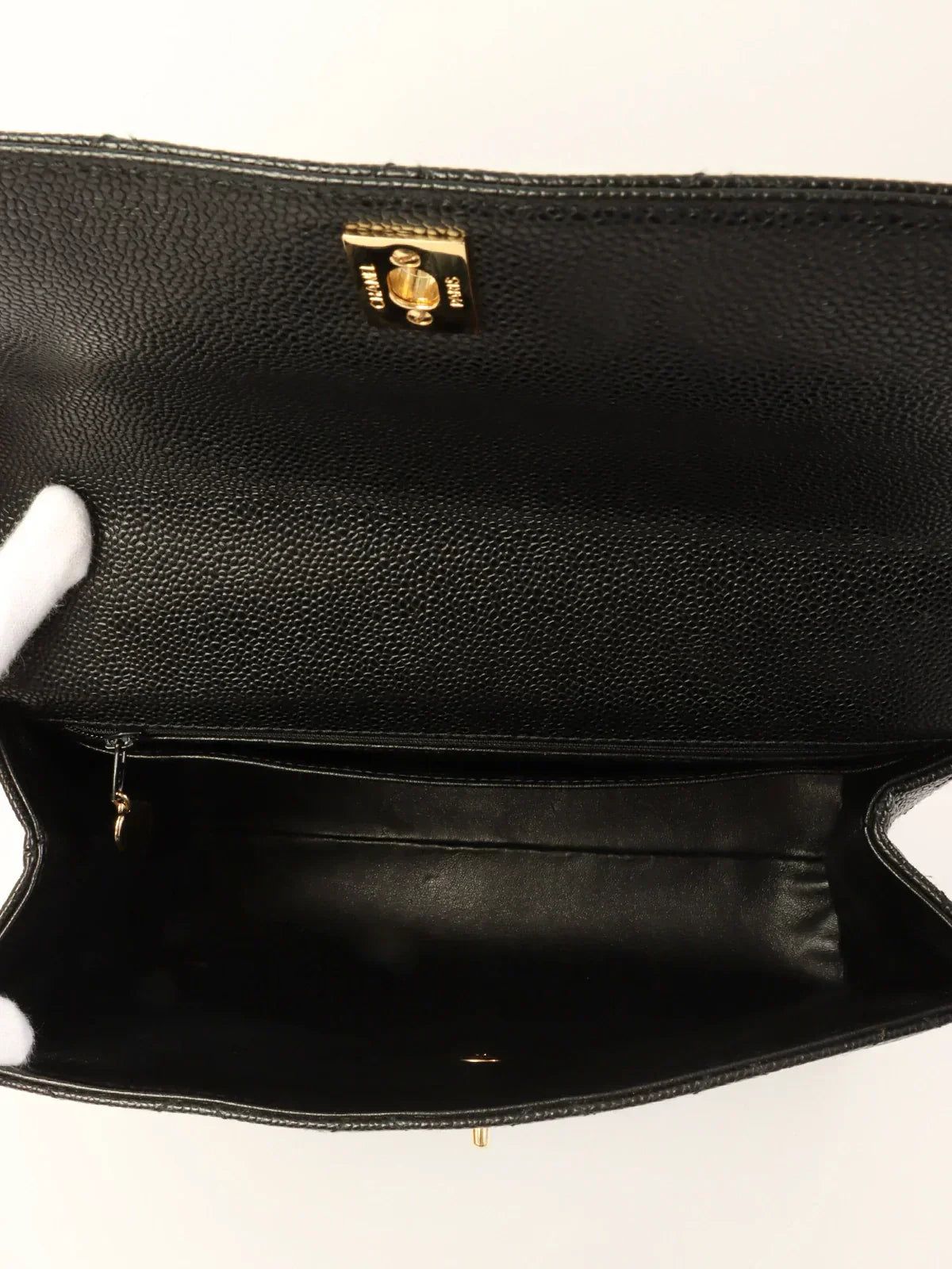 CHANEL Around 2001 Made Caviar Skin Turn-Lock Top Handle Bag Black