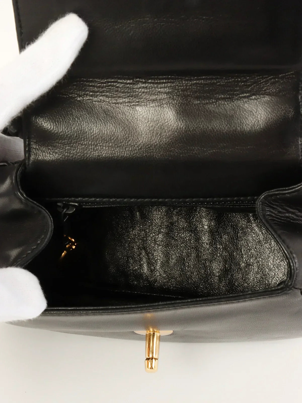 CHANEL Around 1997 Made Turn-Lock Twist Top Handle Bag Black
