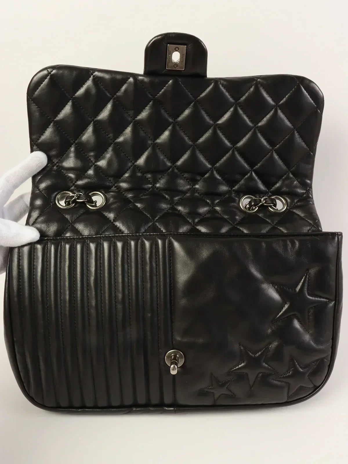 CHANEL Around 2014 Made Star Turn-Lock Chain Bag Black