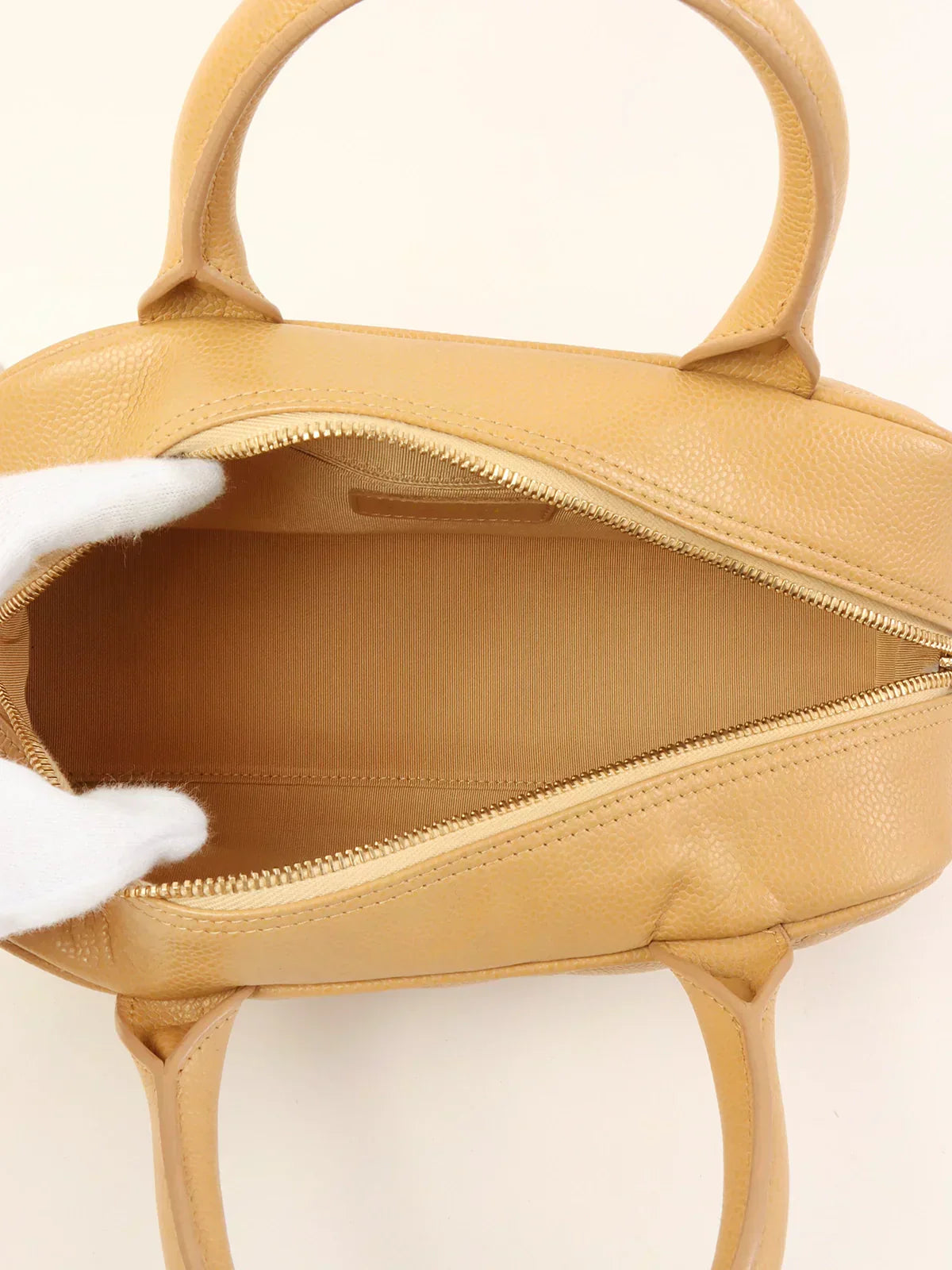 CHANEL Around 2003 Made Caviar Skin Cc Mark Stitch Boston Bag Beige