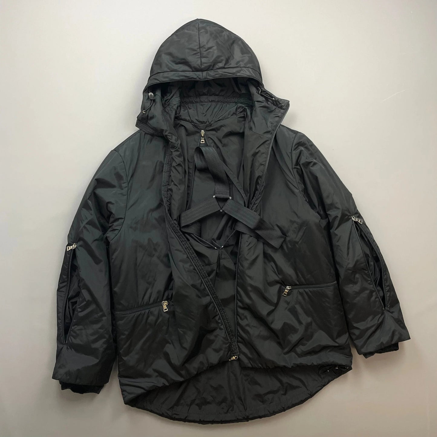 Prada Sport Black AW99 Nylon Padded Technical Packable Harness Backback Jacket
