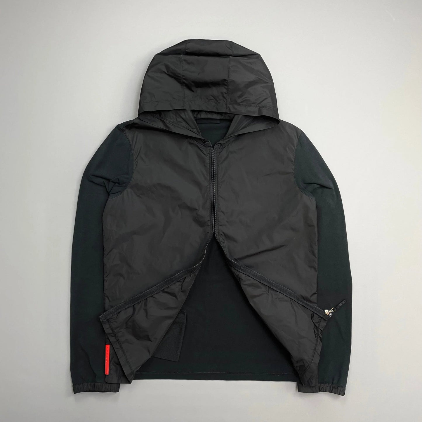 Prada Sport Black Nylon Panel Lightweight Technical Hooded Jacket