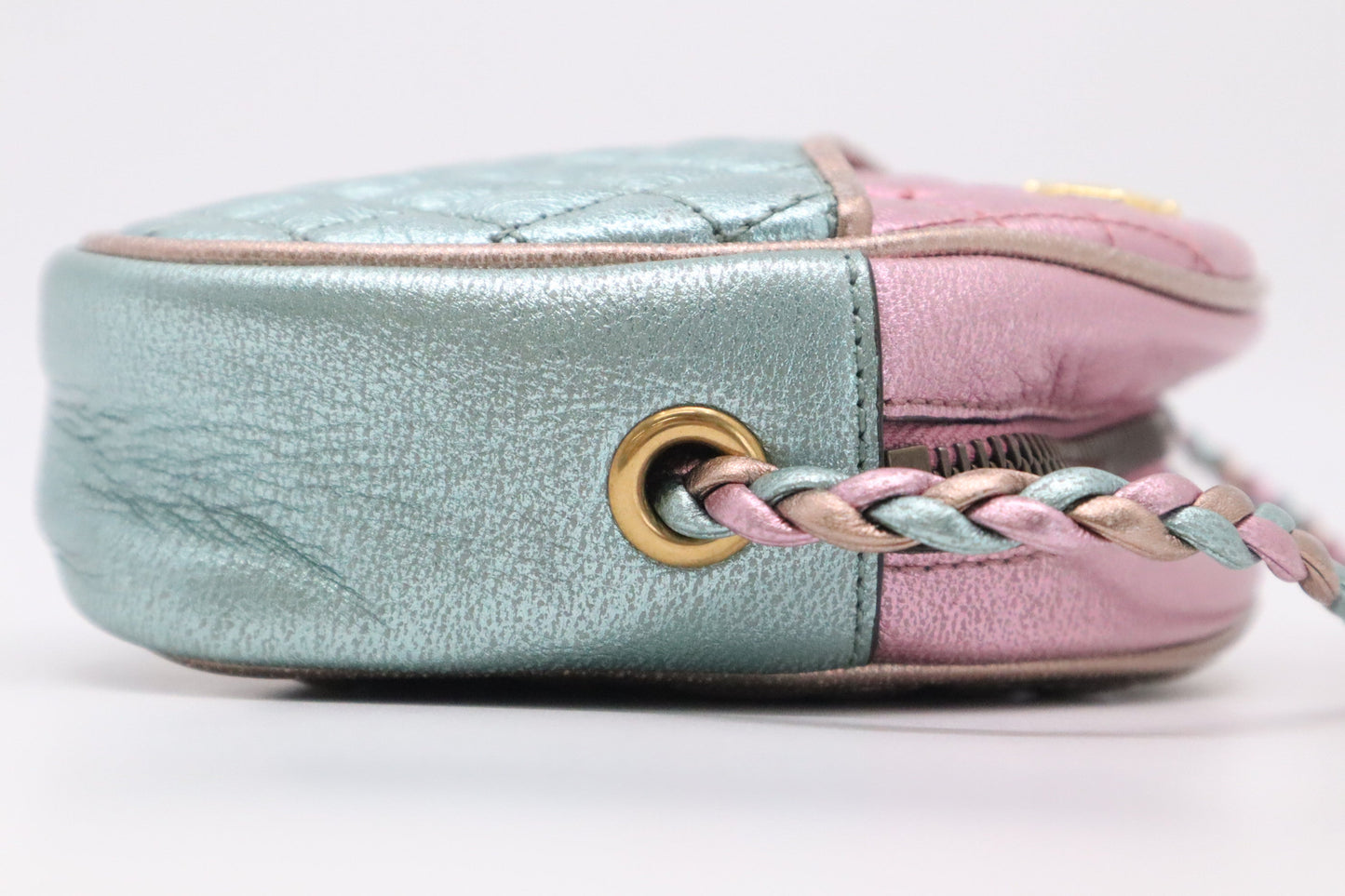 Gucci Mini Trapuntata Zumi Shoulder Bag in Metallic Pink and Blue Leather
