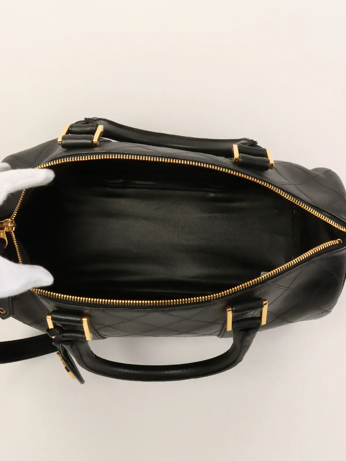 CHANEL Around 1992 Made Bicolore Stitch Cc Mark Charm 2Way Boston Bag Black