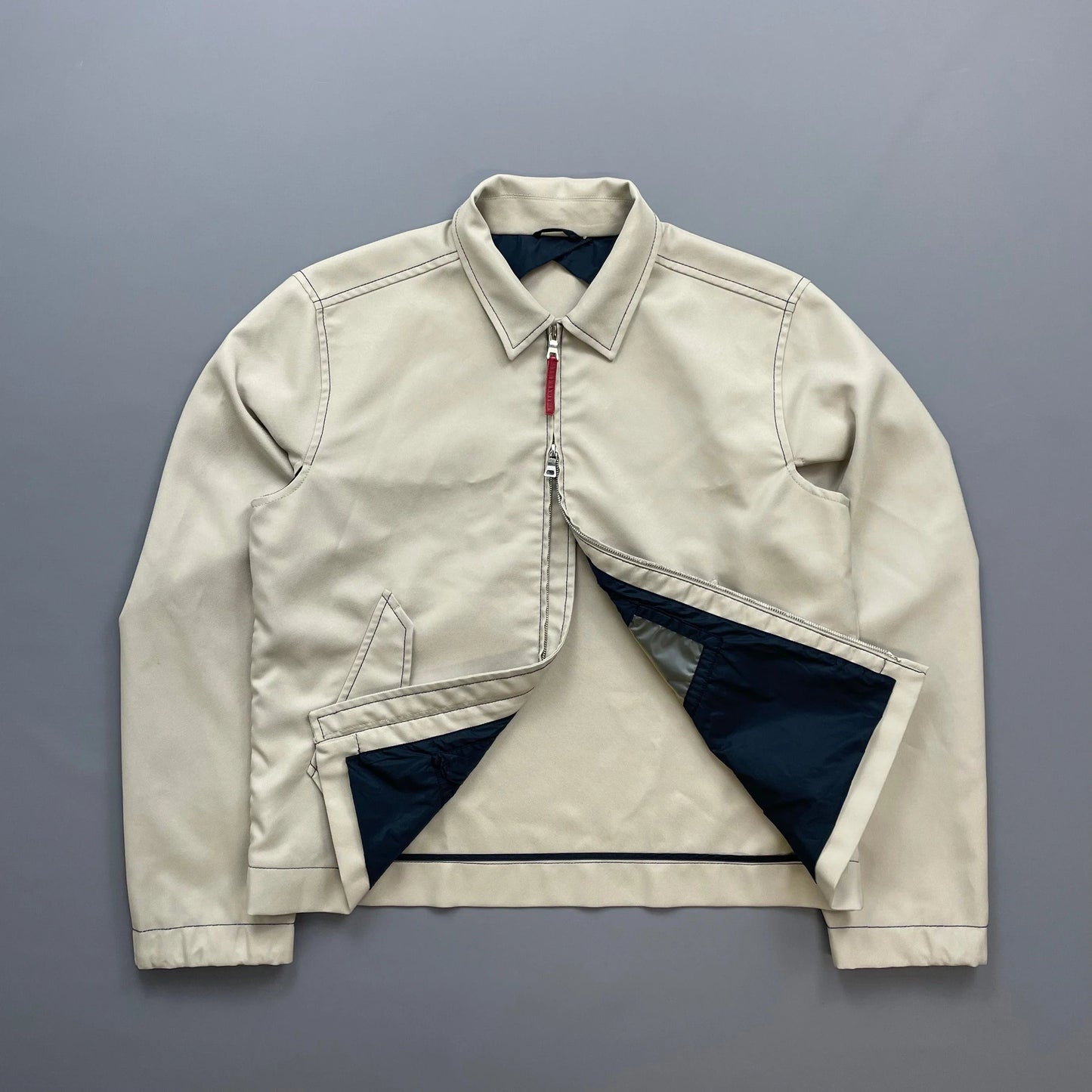 Prada Sport Beige Contrast Stitch Lightweight Harrington Jacket
