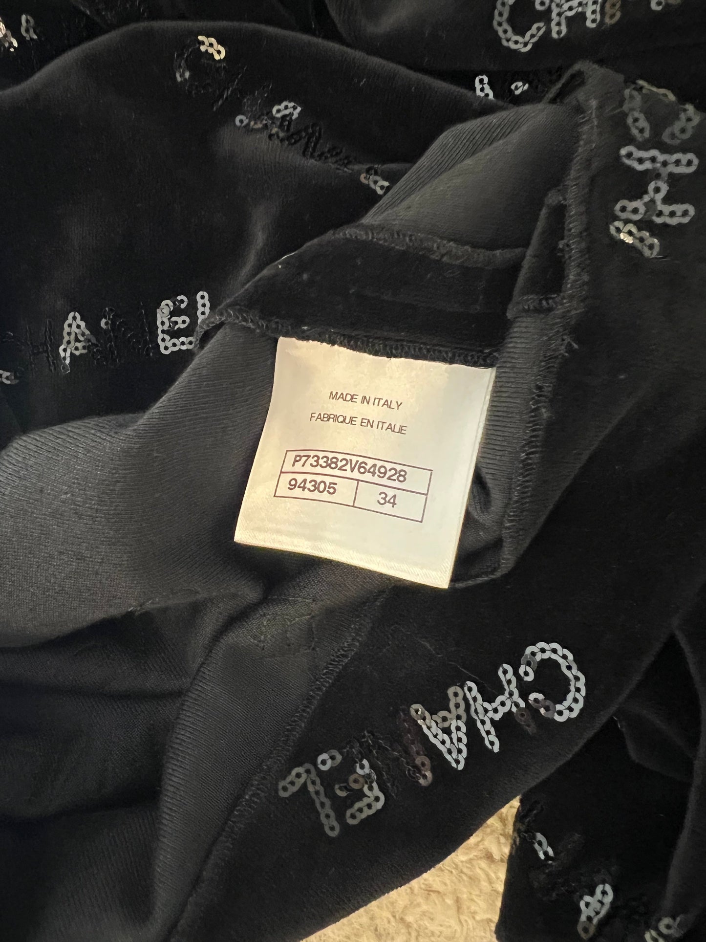 Chanel 22N Black Mini Suede Skirt With Sequin Logo Size FR 34 (UK 6)