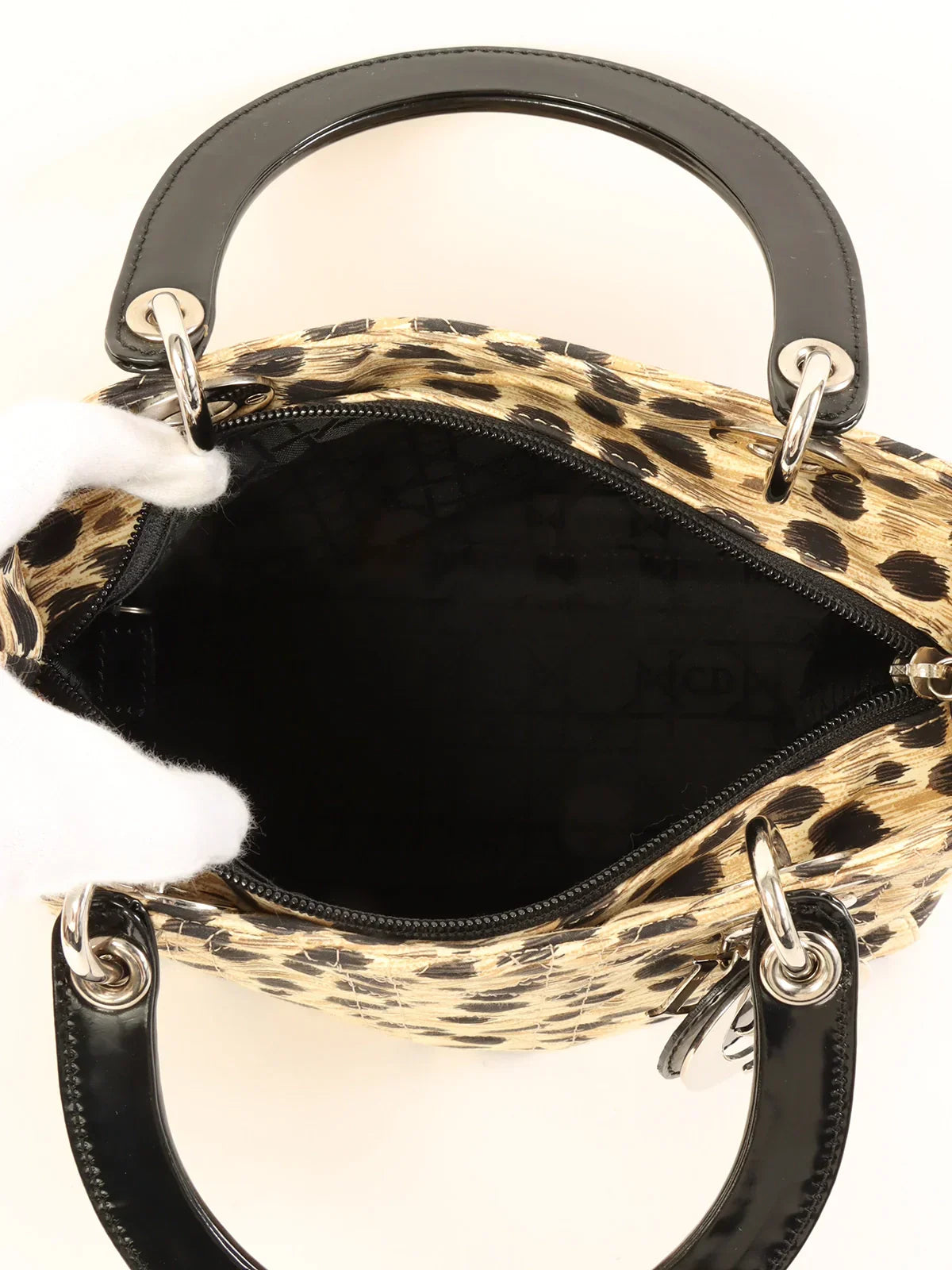 DIOR Leopard Ledy Cannage Stitch 2Way Bag M Brown/Black