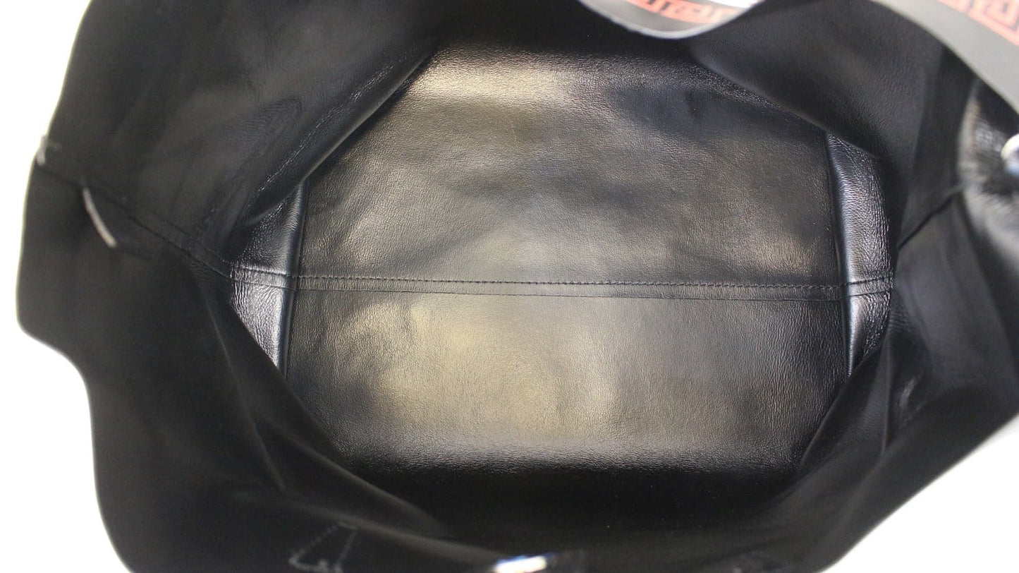 VERSACE City Strip Greek Key Leather Tote with Pouch