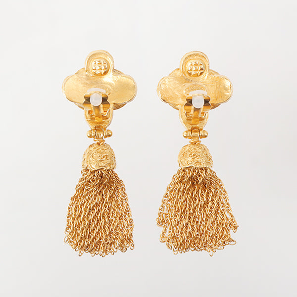 Chanel 1994 Made Cc Mark Dotted Fringe Swing Earrings