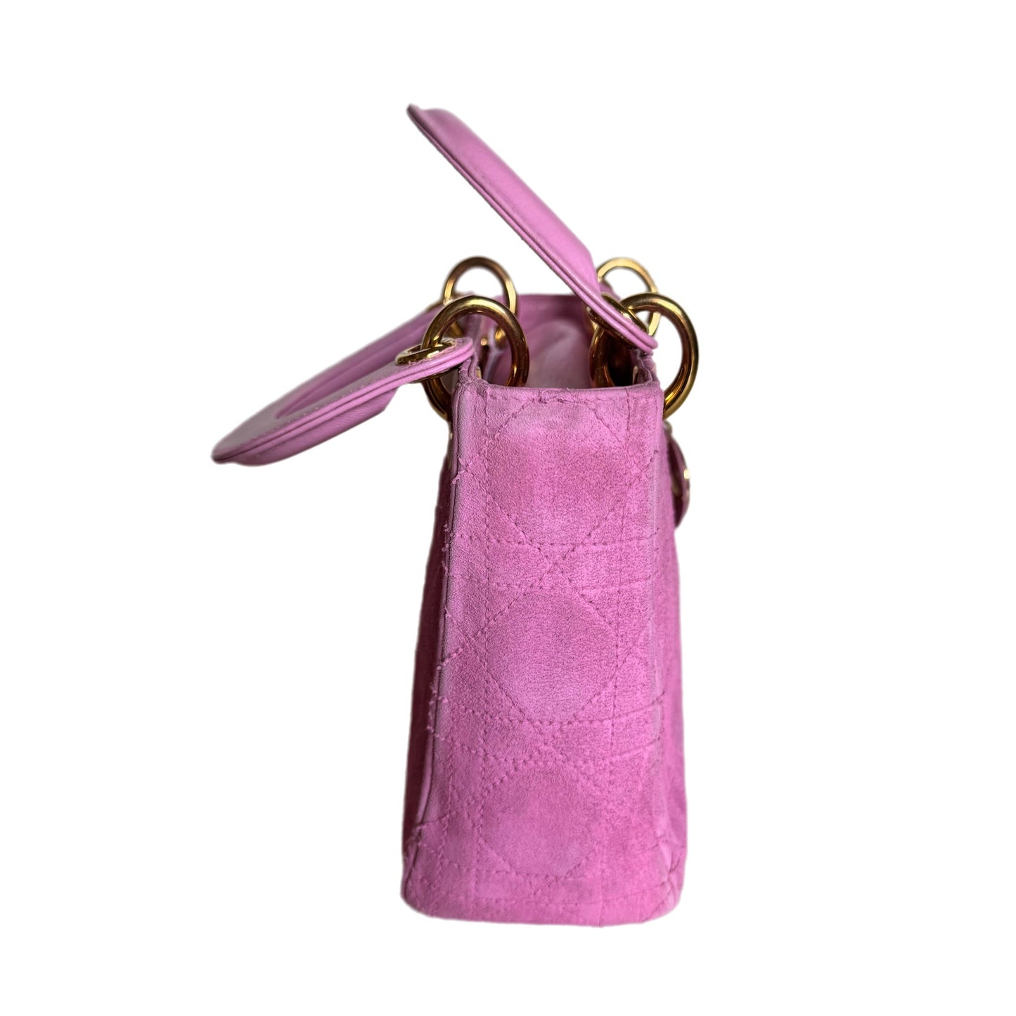 Lady Dior Mini Pink Suede with Yellow Gold-tone Hardware