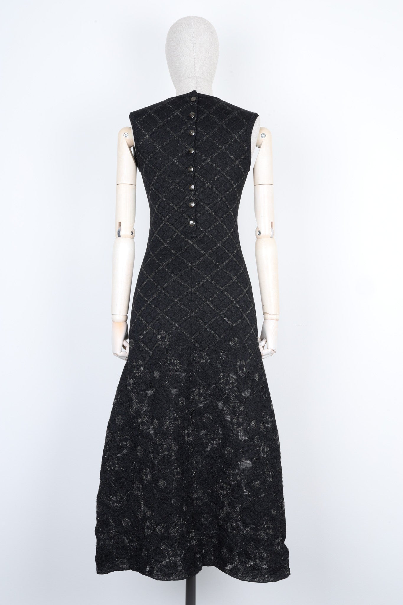CHANEL Knit Dress Floral Lurex Black